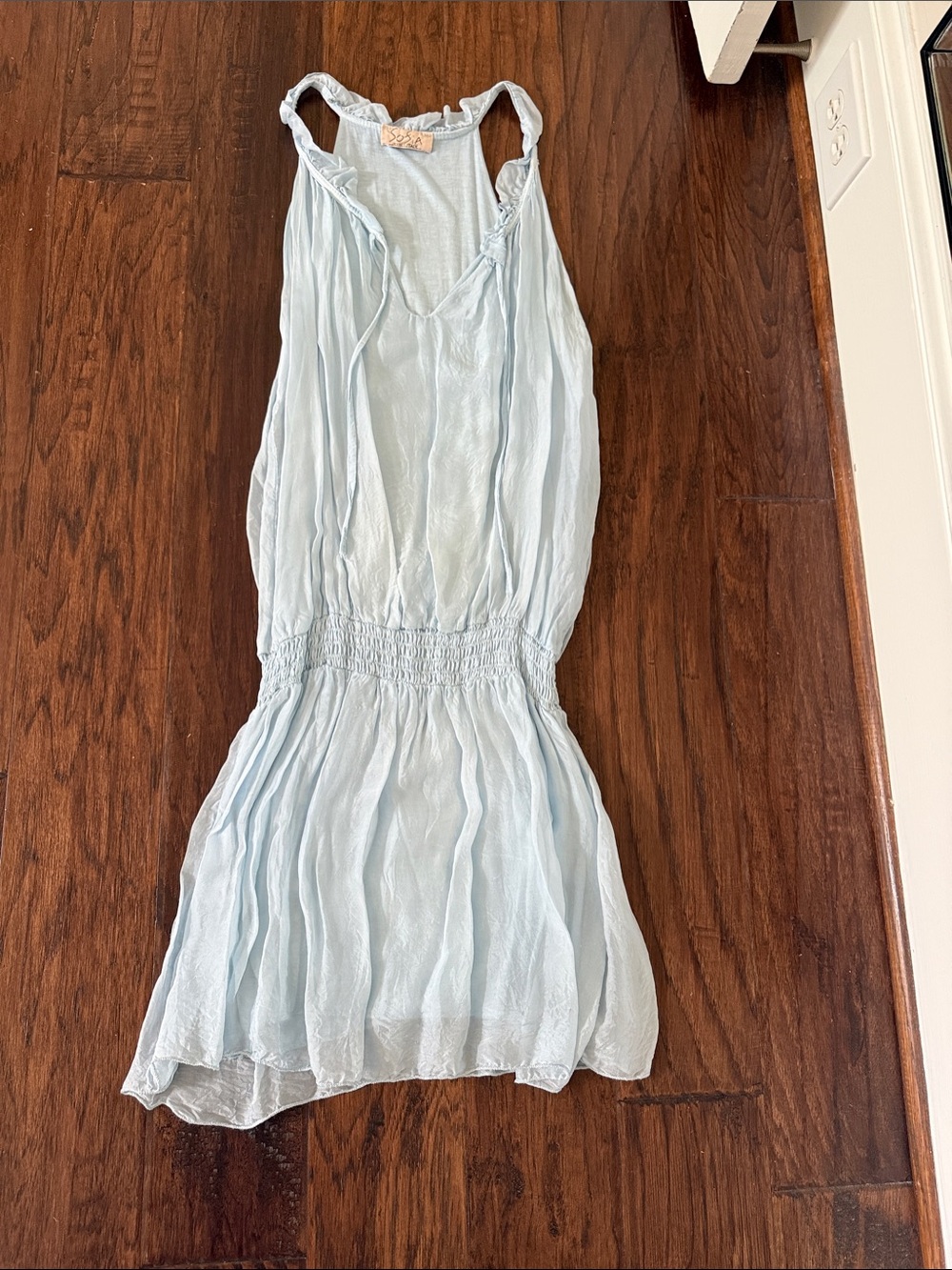 Sofia Made in Italy Light Blue Sleeveless Mini Dress with Smocked Waist